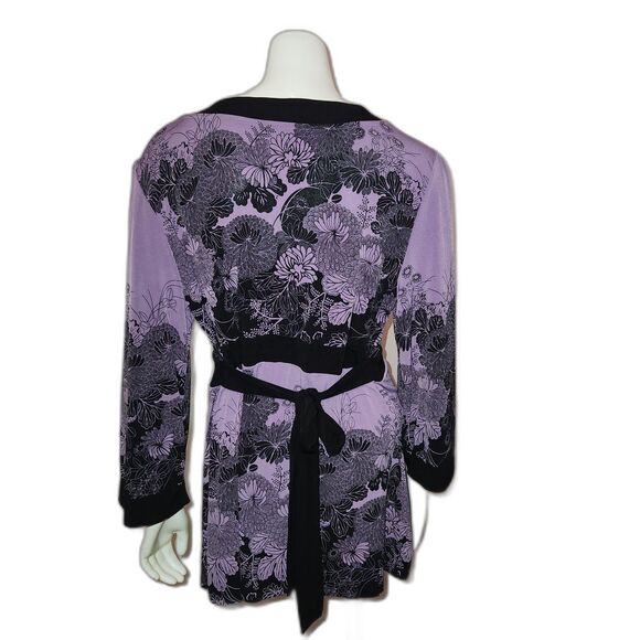 Apt. 9 Peplum V Neck Kimono Blouse Purple and Black Floral Womens Size XL - Picture 2 of 7